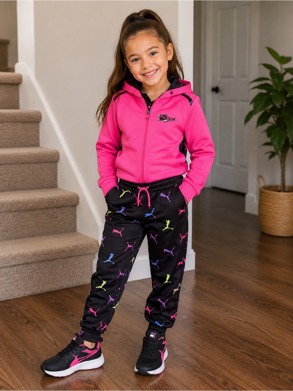 Puma Girls 4T Pink Hoodie & Logo Leggings Set Matching Outfit